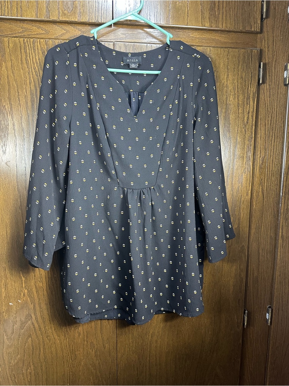 Misia Black Blouse with Yellow & White Diamond Motif